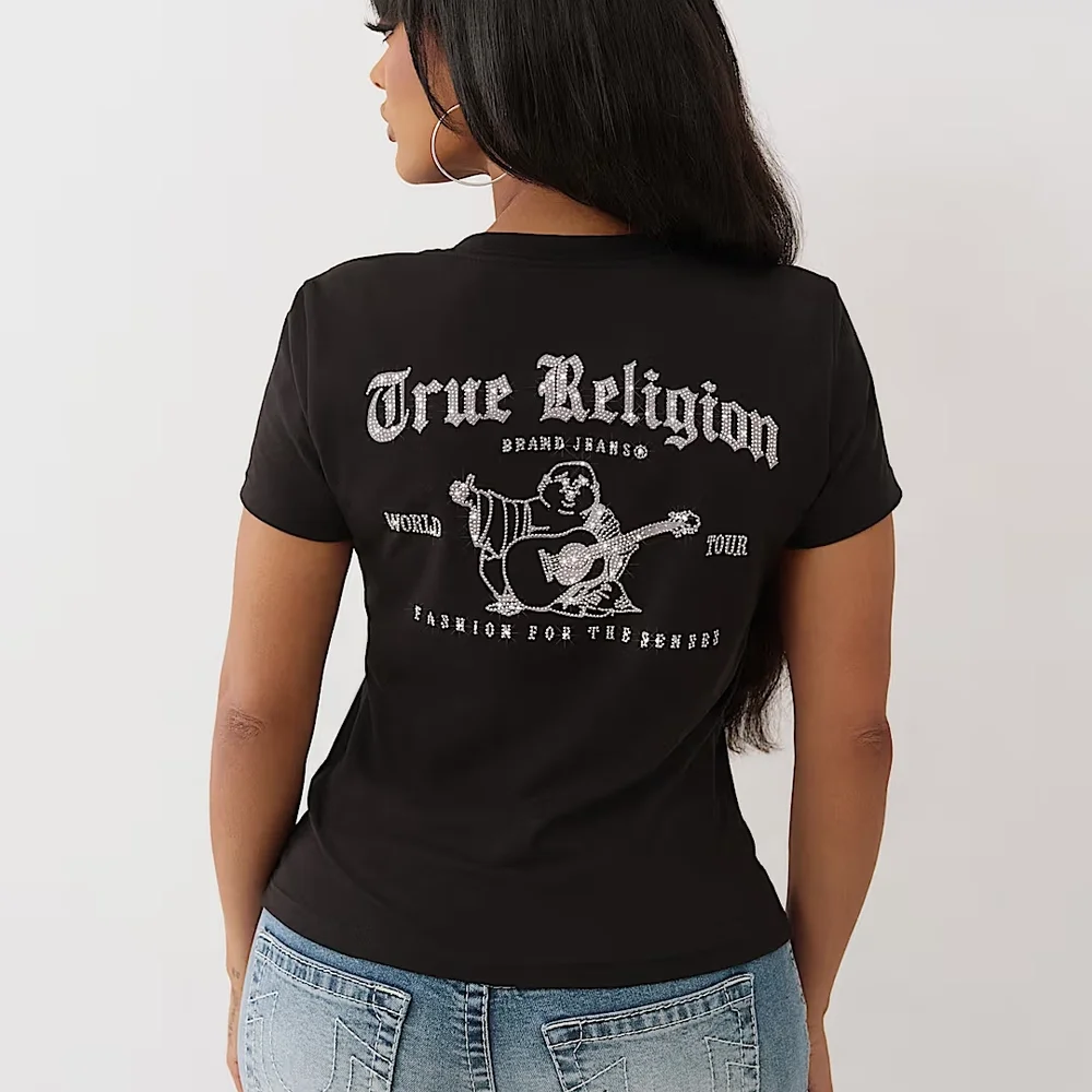 **NWT** - True Religion - CRYSTAL BUDDHA GRAPHIC V-NECK TEE - Black - **NWT** - Picture 3 of 14